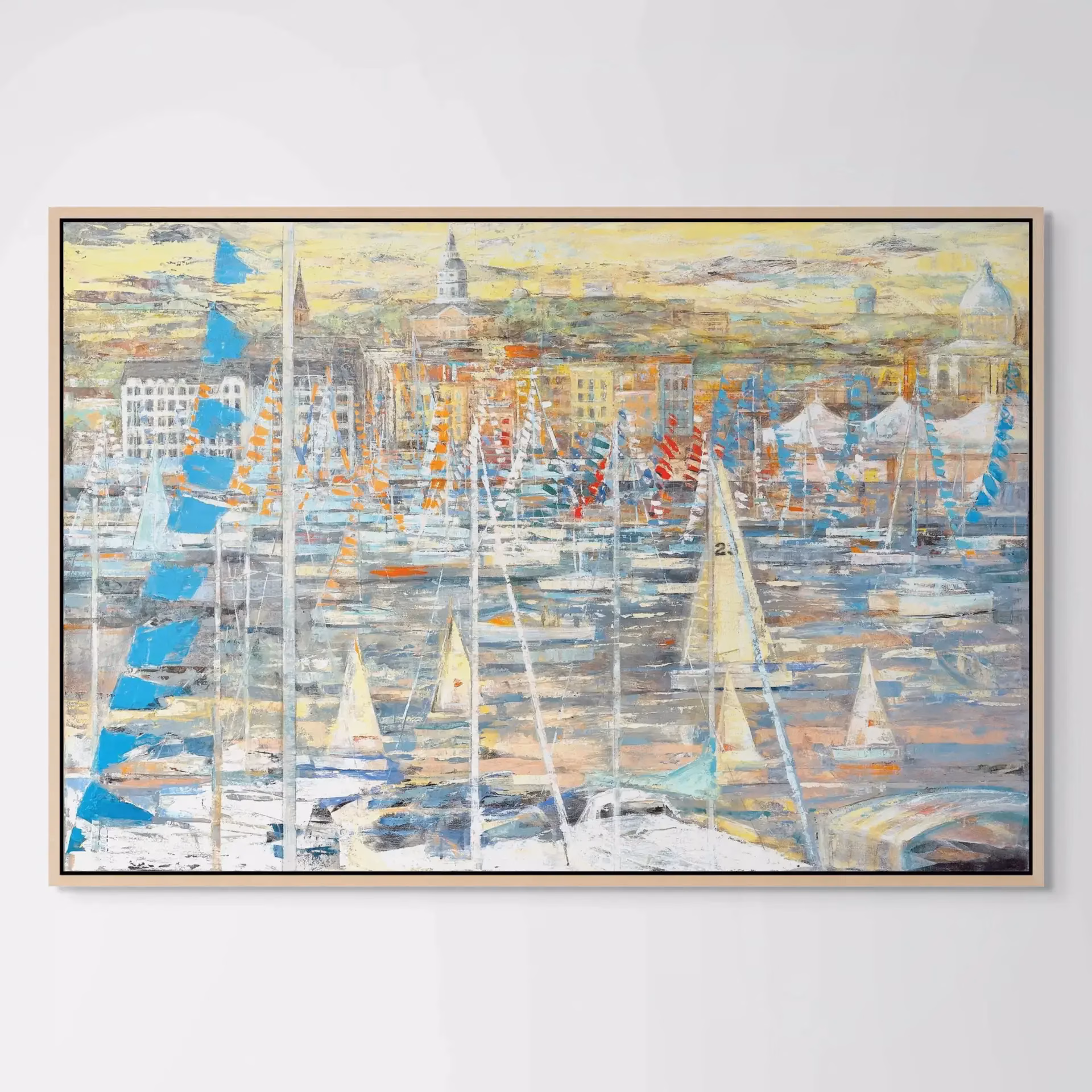 Annapolis Sailboat Show painting in light wood frame
