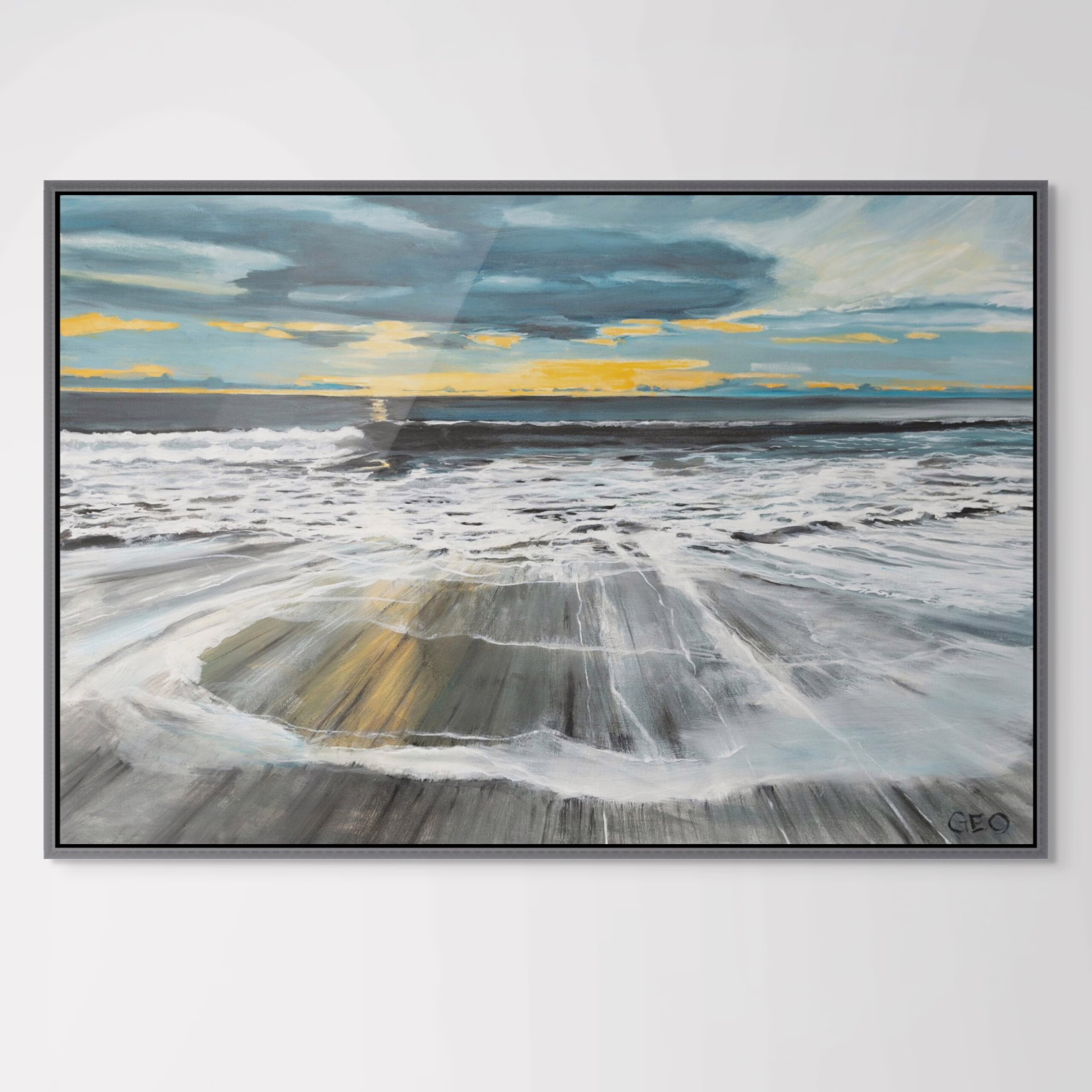 A graphic contemporary art print depicting of the ebb and flow of the tide in this Coastal ocean painting called Pura Vida by Geo McElroy.